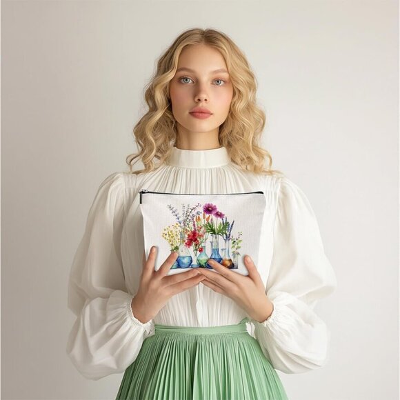 2pcs Science Teacher Gifts Floral Cosmetic Bags for Women, Chemistry Floral Make - Picture 2 of 6